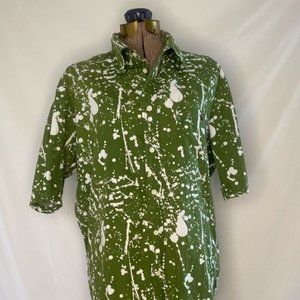 BAPE (Bathing Ape) Button Down Shirt XL Splatter Green